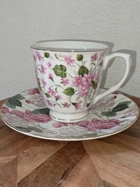 Gracie China Floral Pink Porcelain Teacup and Saucer Set